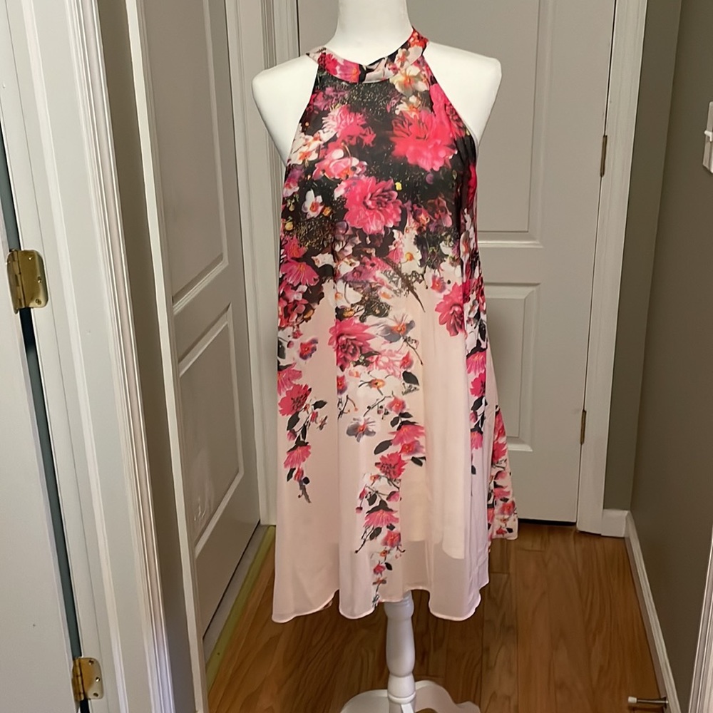 Pink floral swing dress